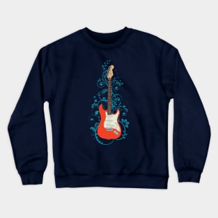 Red S-Style Electric Guitar Flowering Vines Crewneck Sweatshirt